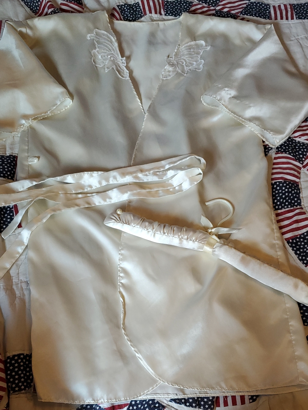 Ivory Satin Robe with Butterfly Embroidery
